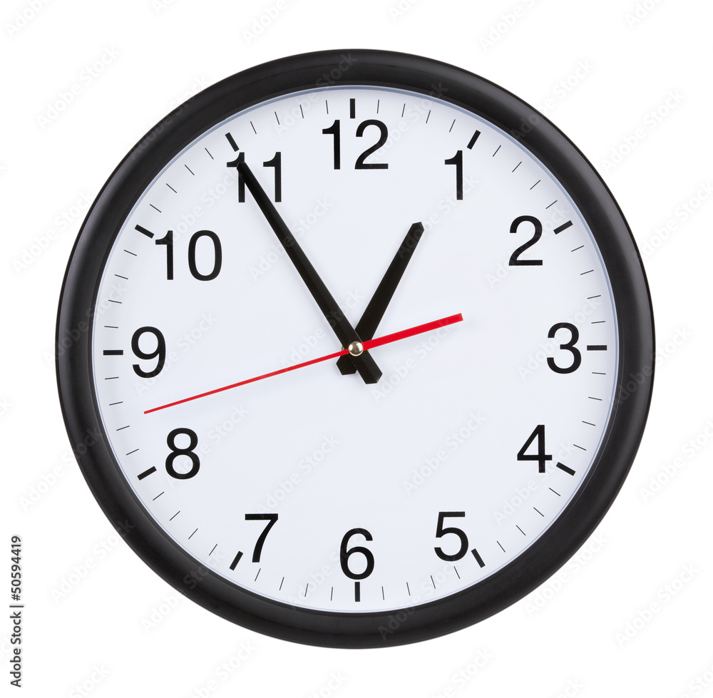 Office clock shows five minutes to an hour Office clock shows five minutes to an hour