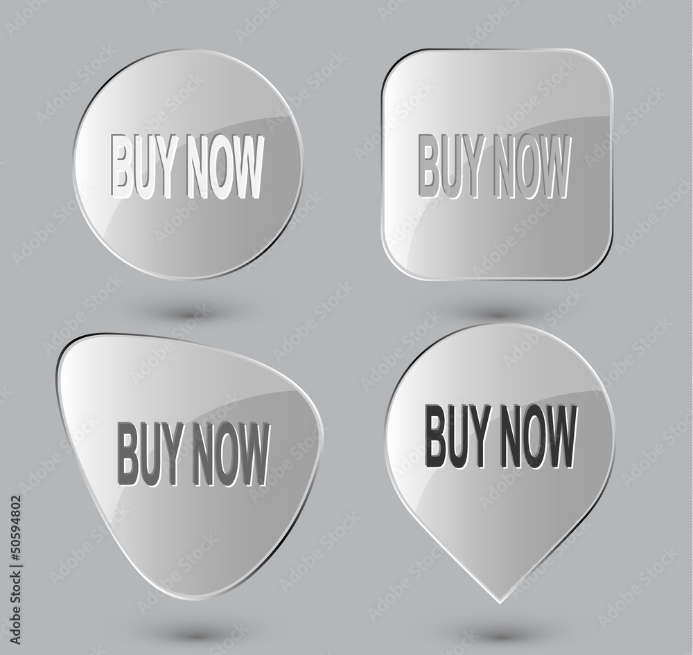 Buy now. Glass buttons. Vector illustration.