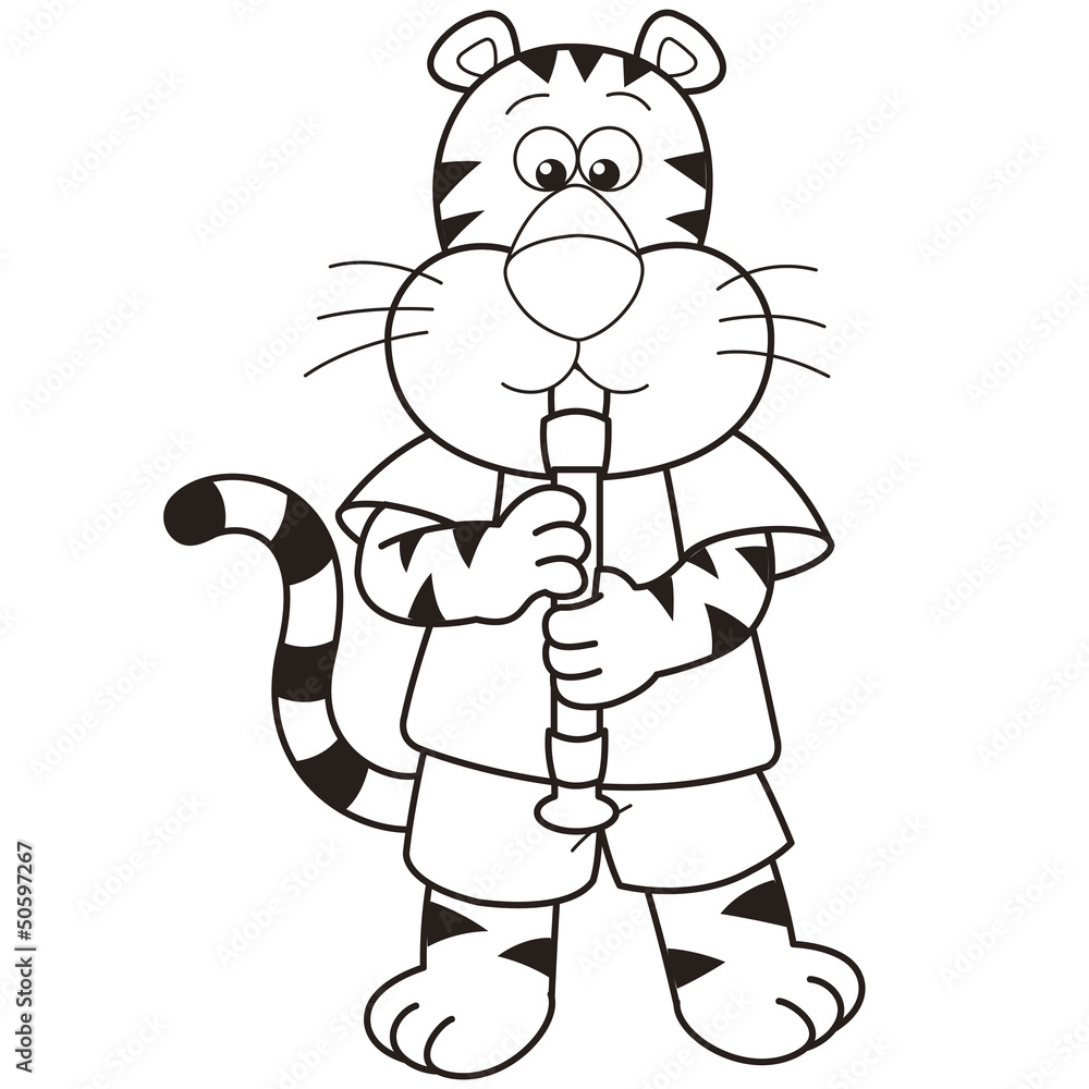 Fototapeta Cartoon Tiger Playing an Oboe