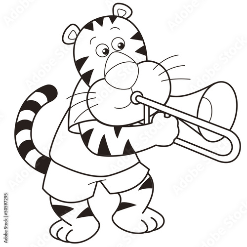 Cartoon Tiger Playing a Trombone