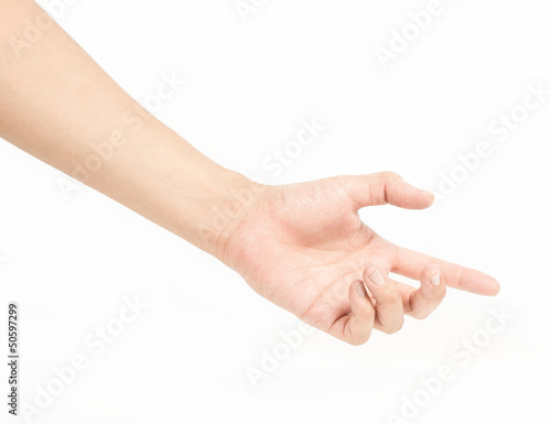 female man hand holding isolated on white