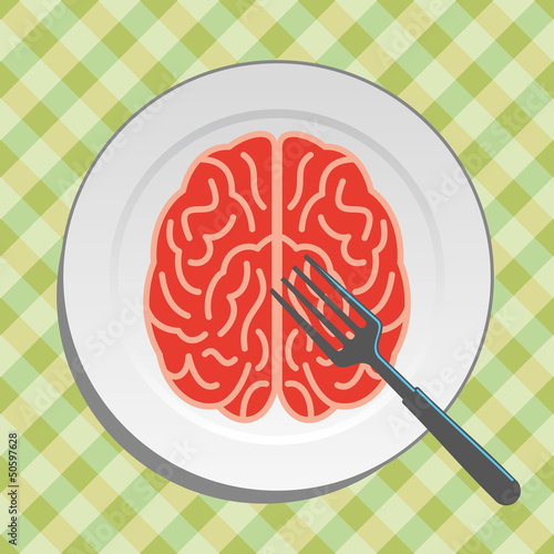 Brain food on plate with fork and knife - vector