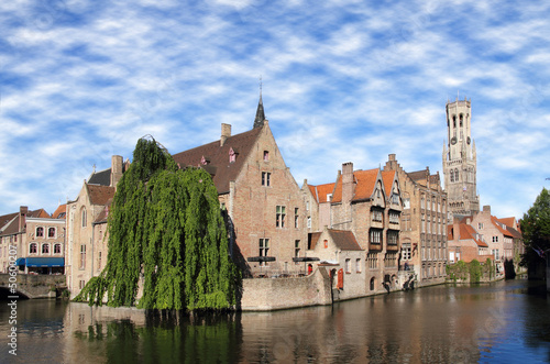Most common view of medieval Bruges, Belgium.