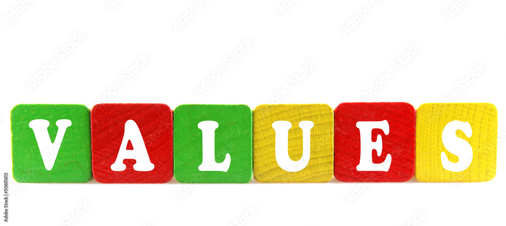 values - isolated text in wooden building blocks values - isolated text in wooden building blocks