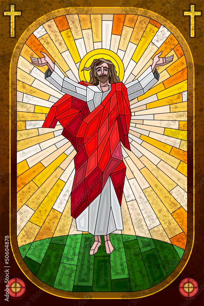 Stained Glass Painting of Jesus Christ - obrazy, fototapety, plakaty 