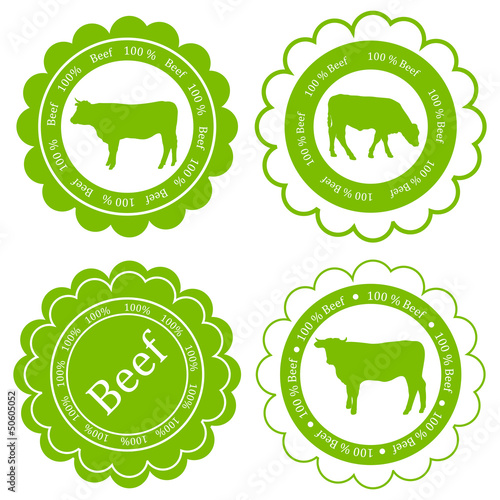 Farm animals market ecology organic beef meat label vector backg