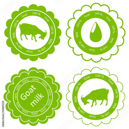 Organic farm dairy goats cheese, milk and meat food labels illus