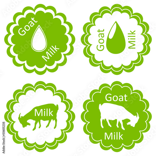 Organic farm dairy goats cheese, milk and meat food labels illus
