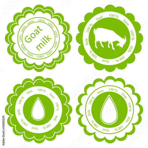 Organic farm dairy goats cheese, milk and meat food labels illus
