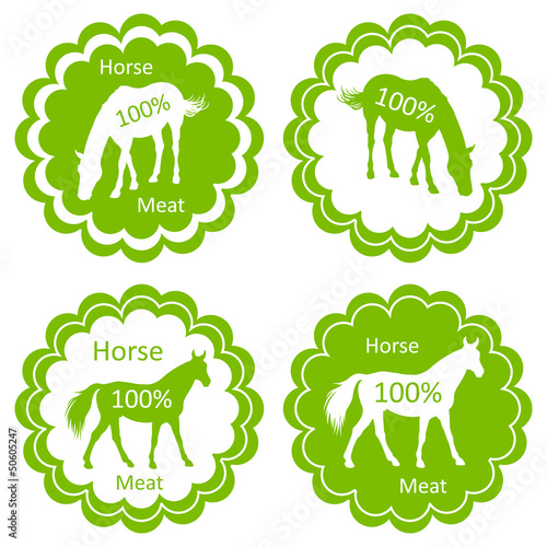 Organic farm horse meat food labels illustration