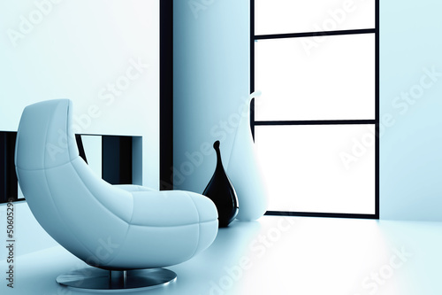 single chair and vases near...