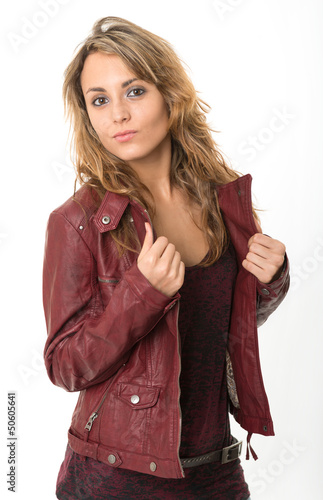 Pretty girl in leather jacket