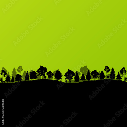Forest trees silhouettes landscape ecology illustration backgrou