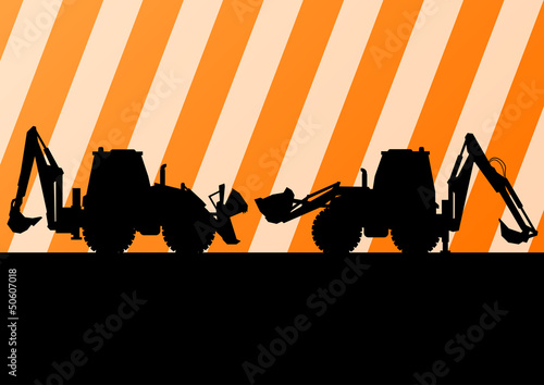 Excavator detailed tractor silhouettes illustration construction © kstudija