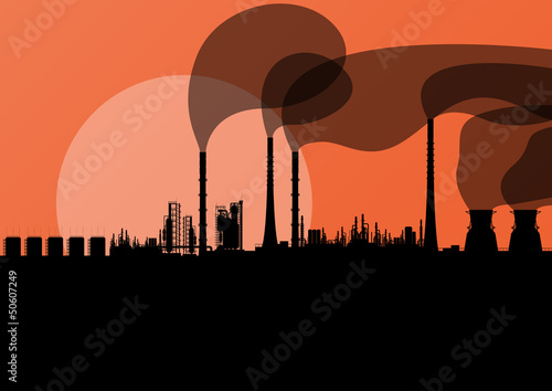 Industrial oil refinery factory landscape illustration