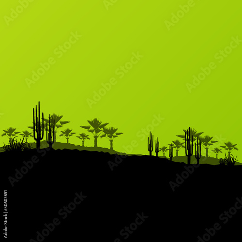 Desert wild nature ecology landscapes with cactus and palm tree