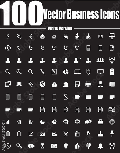 100 Vector Business Icons - White Version