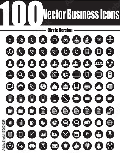 100 Vector Business Icons - Circle Version