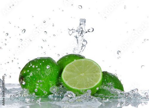 Limes with water splash iso...
