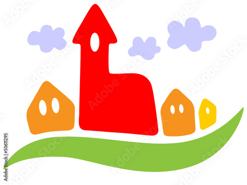 Logo einer Kleinstadt mit Wolken – Vektor und freigestellt