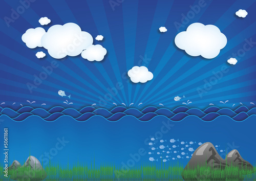 Abstract Water Wave Background With fish and sea