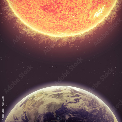 Fototapeta Naklejka Na Ścianę i Meble -  Earth and Sun. Elements of this image furnished by NASA