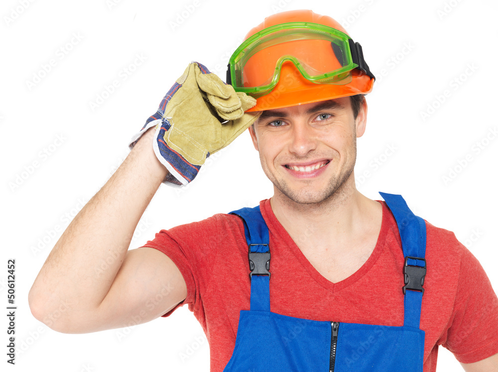 Portrait of happy handyman in uniform Portrait of happy handyman in uniform