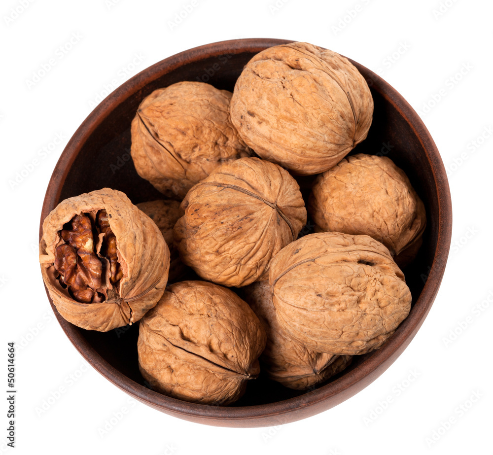 Walnuts in ceramic bowl