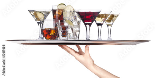 different alcohol drinks on a tray photo