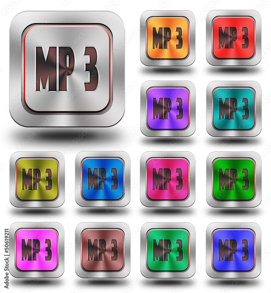 MP3 aluminum glossy icons, crazy colors - obrazy, fototapety, plakaty 