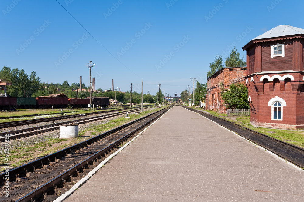 Old railway station in Borovichi, Russia