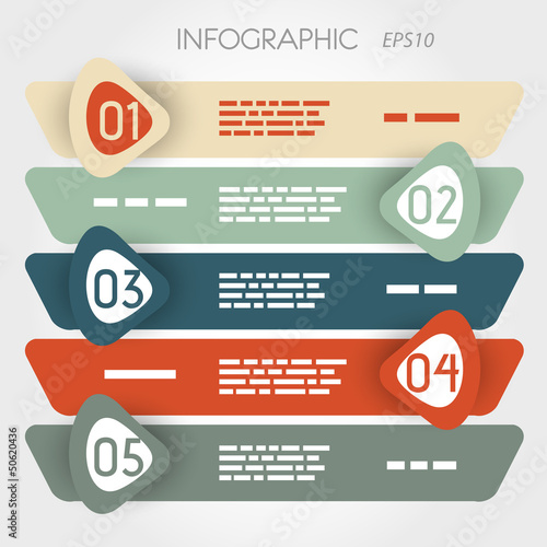 rouned oblique infographic five options in big zig-zag arrows