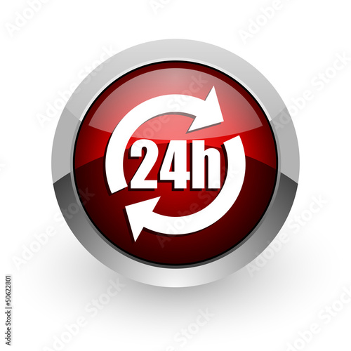 24h red circle web glossy icon