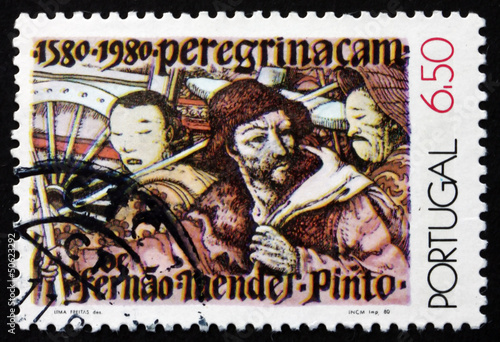 Postage stamp Portugal 1980 Mendes Pinto and Chinese Men photo