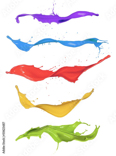 Colored paint splashes isolated on white background