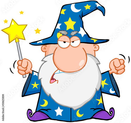 Angry Wizard Waving With Magic Wand