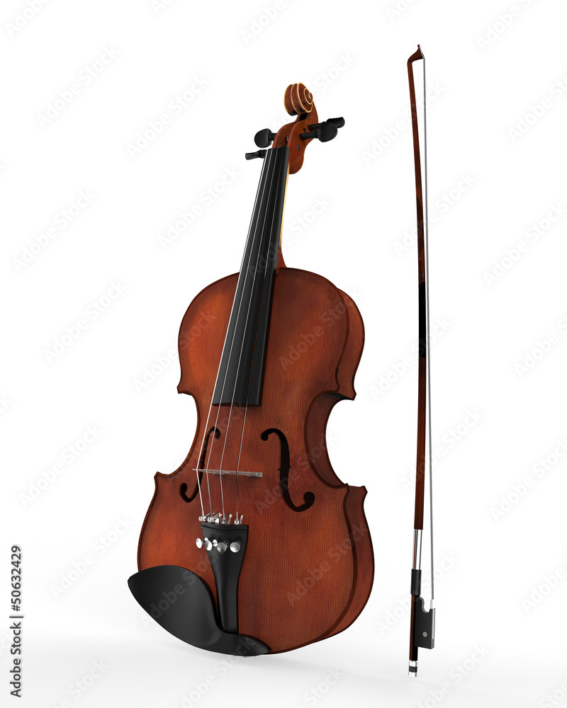 Fototapeta premium Violin and Fiddle Stick Isolated on White Background