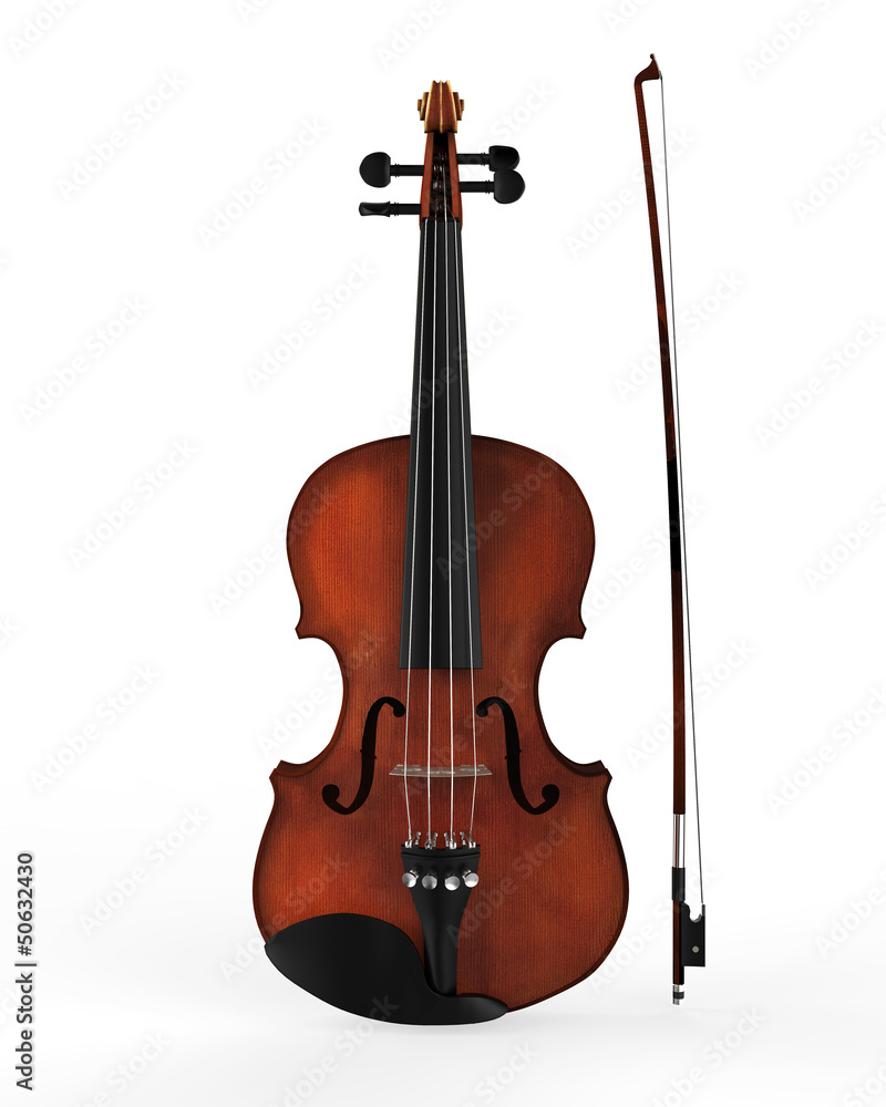 Violin and Fiddle Stick Isolated on White Background