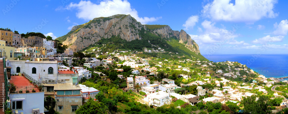 Panoramic aerial view over the island of Capri, Italy