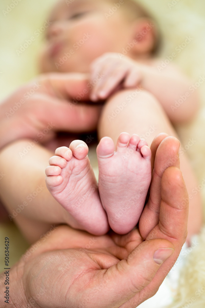 father hand holding small baby's feet father hand holding small baby's feet