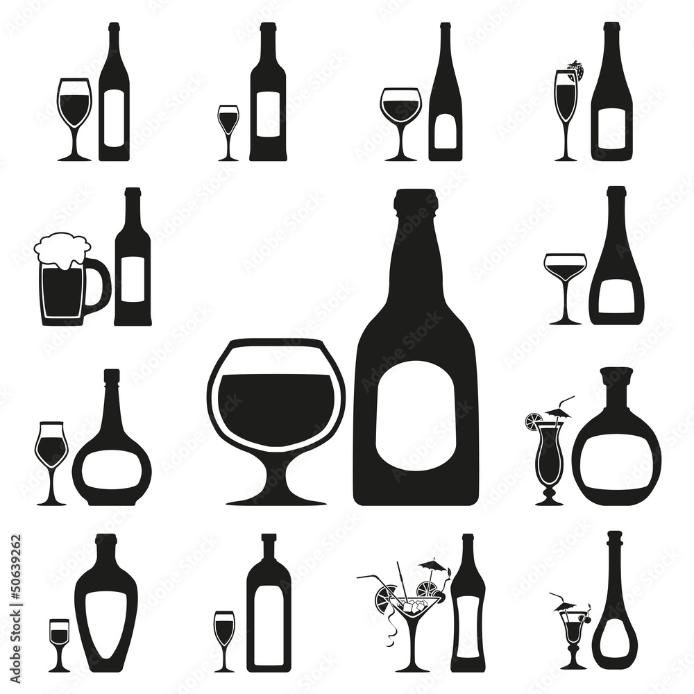 glass and bottle set. Vector illustration glass and bottle set. Vector illustration