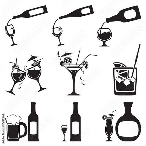 glass and bottle set. Vector illustration