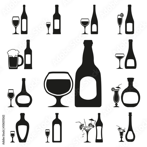 glass and bottle set. Vector illustration