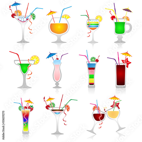 Set of vector cocktails on white background