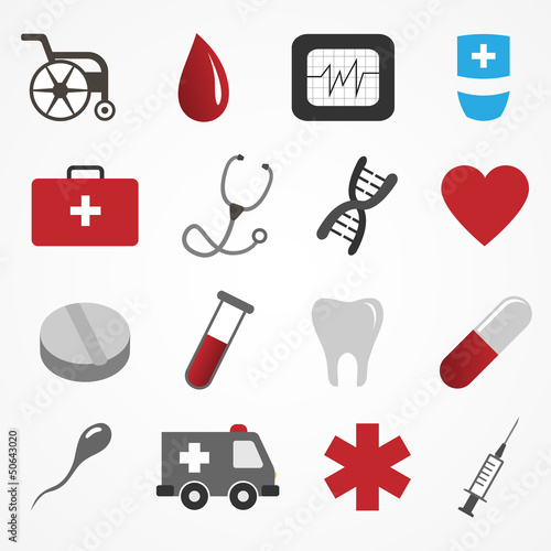 Vector set of medical icons on white background