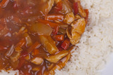 sweet and sour chicken with rice.