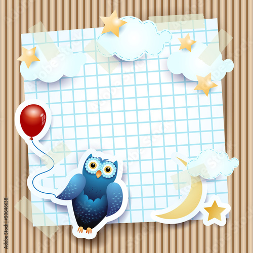 Owl an balloon on cardboard