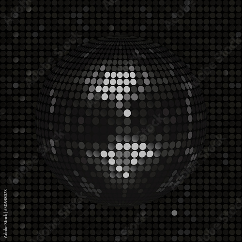 Black disco ball on black mosaic background