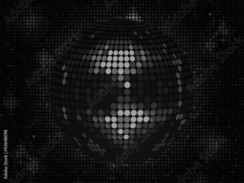 Black disco ball on black mosaic background landscape