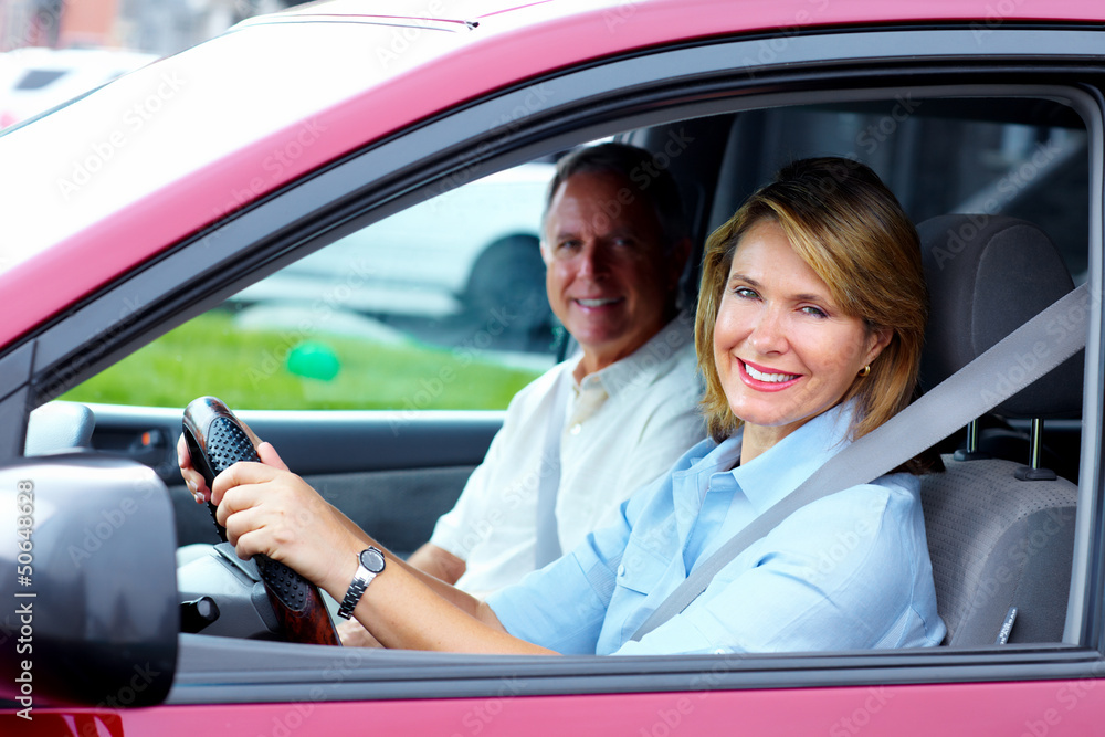 Happy senior couple in the car. Happy senior couple in the car.